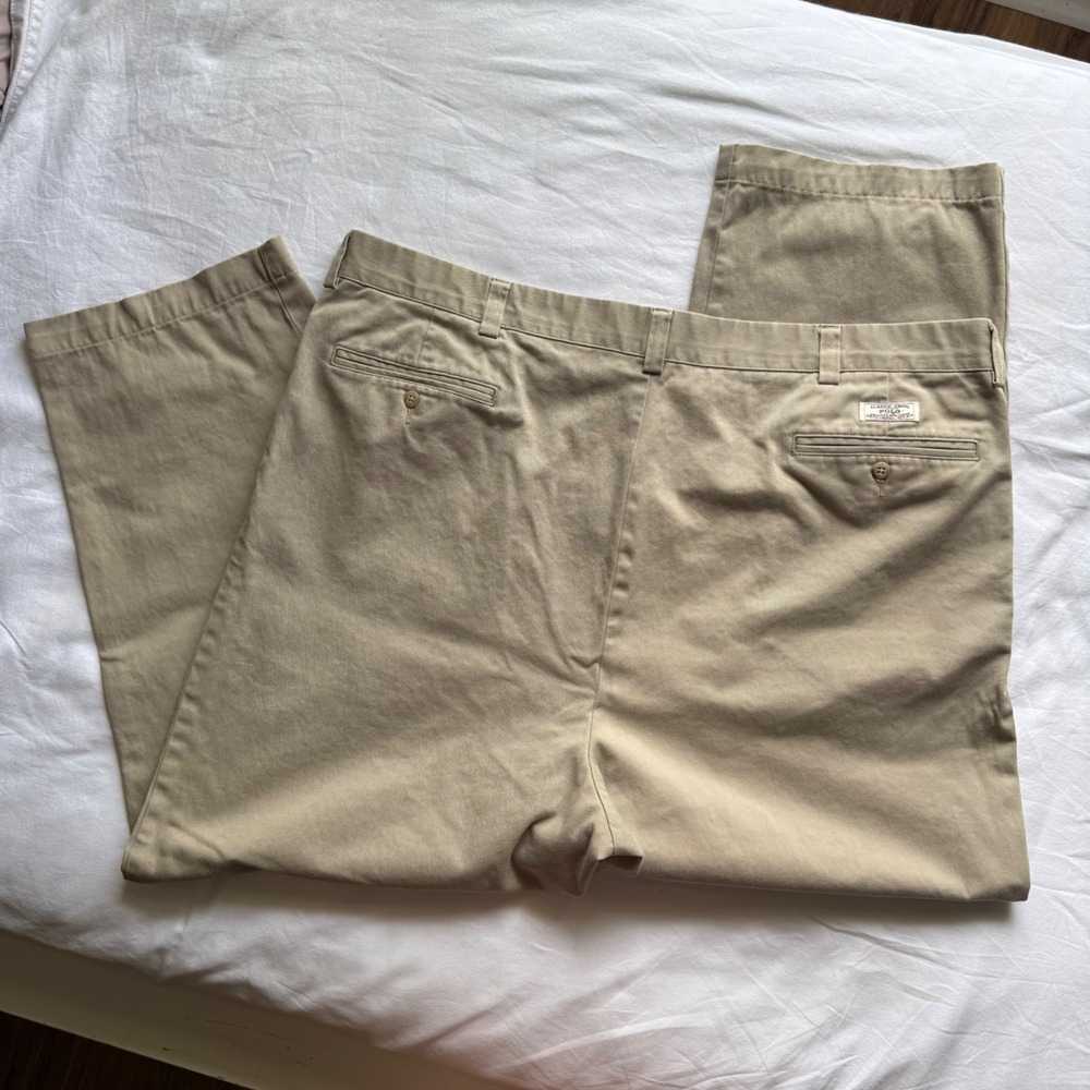 Polo Ralph Lauren Andrew Pant Mens 44x29 Khaki Tan Double Pleated Chino Cotton